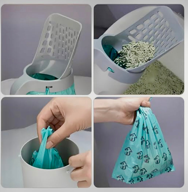 Pala Recogedor Para Arenero Gato 2 en 1 Dispensador De Bolsas