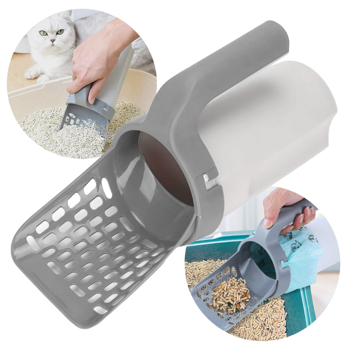 Pala Recogedor Para Arenero Gato 2 en 1 Dispensador De Bolsas