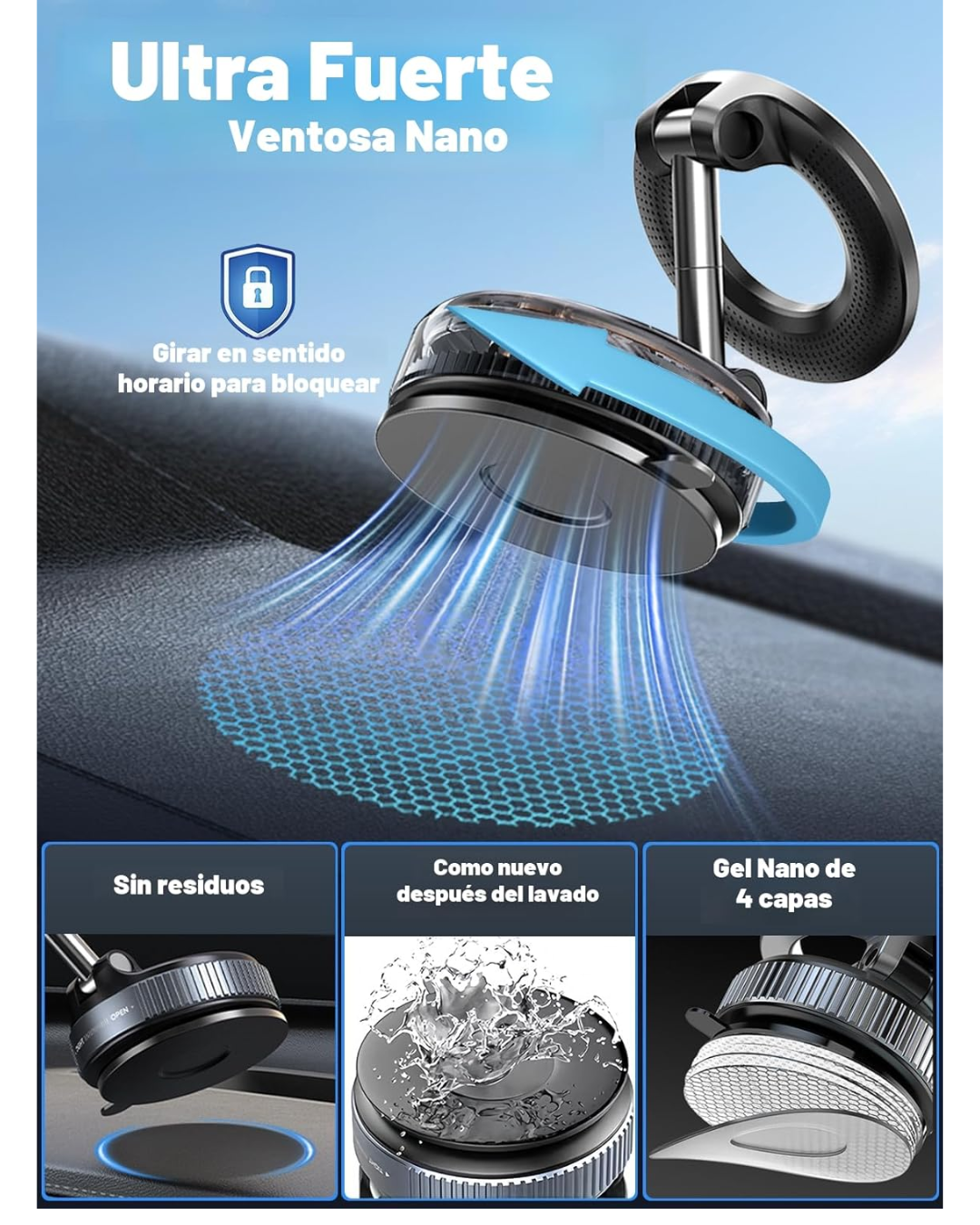 Soporte magnético de teléfono de vacío de nano gel de 360°