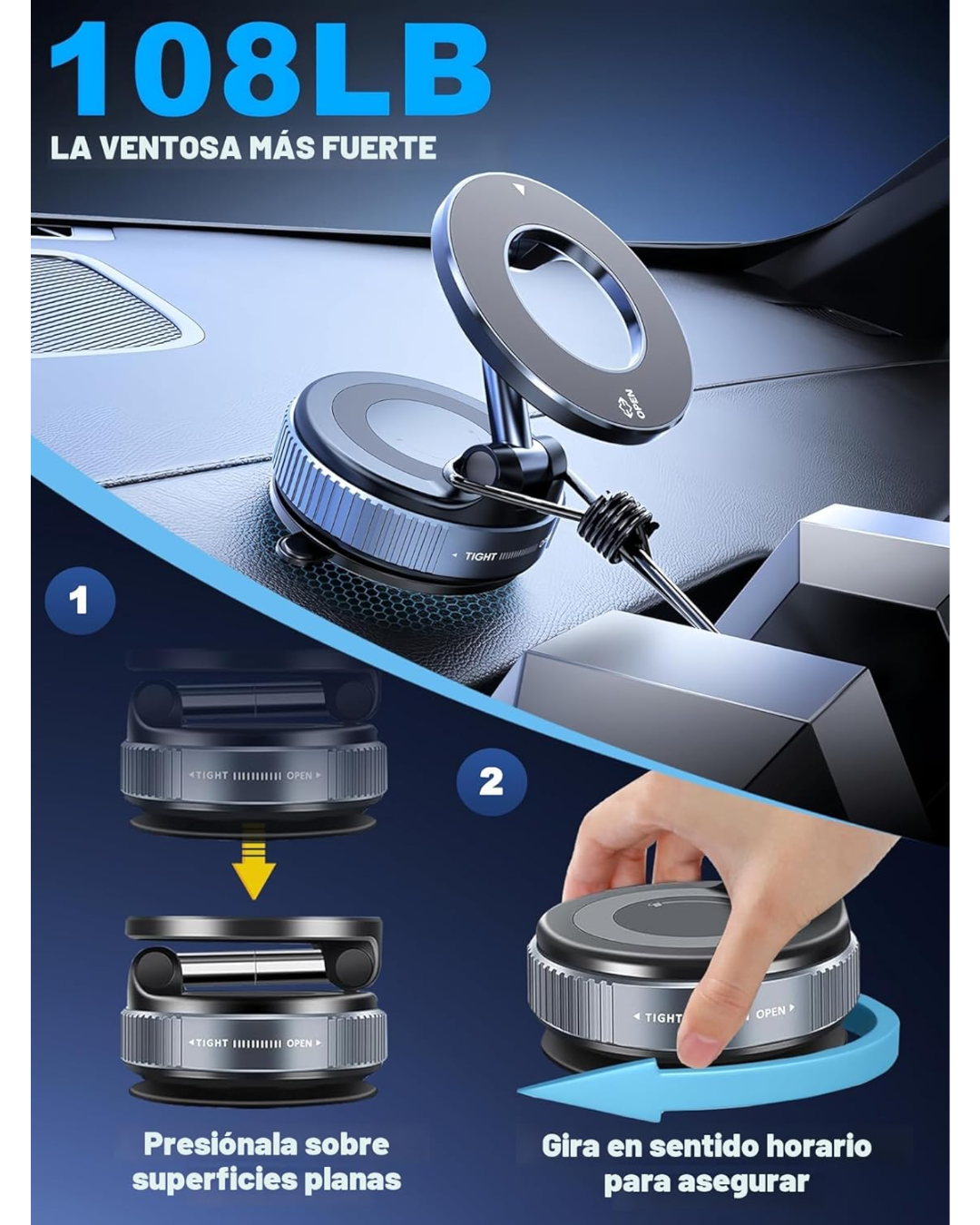 Soporte magnético de teléfono de vacío de nano gel de 360°