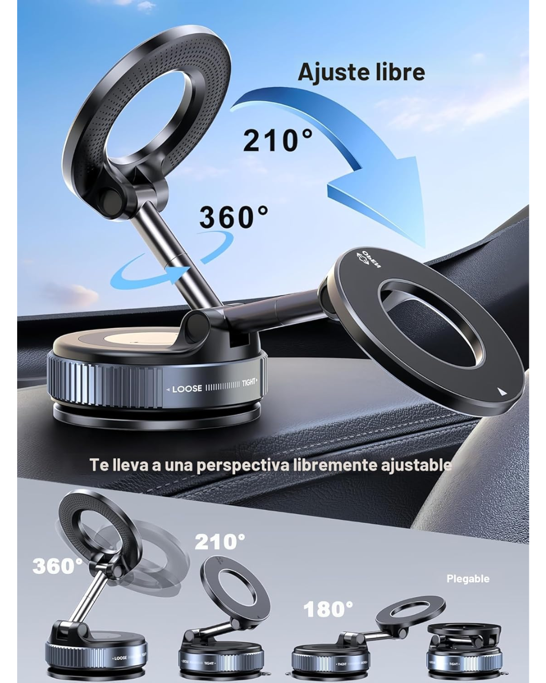 Soporte magnético de teléfono de vacío de nano gel de 360°